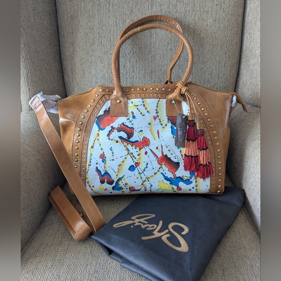 Sharif Artistic Expressions Tan and White Women's Bag, NWT - Picture 1 of 9